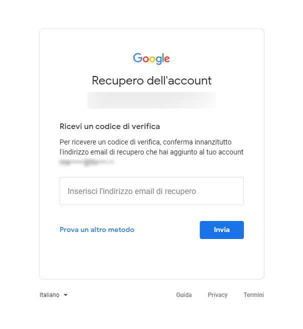 recuperare password google con email recupero