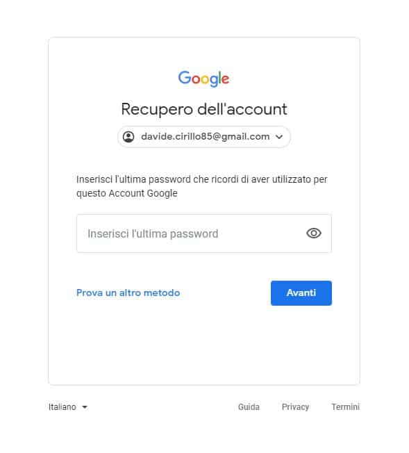 recuperare pw gmail