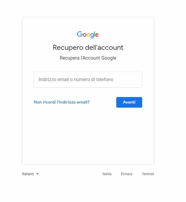 recupero password gmail